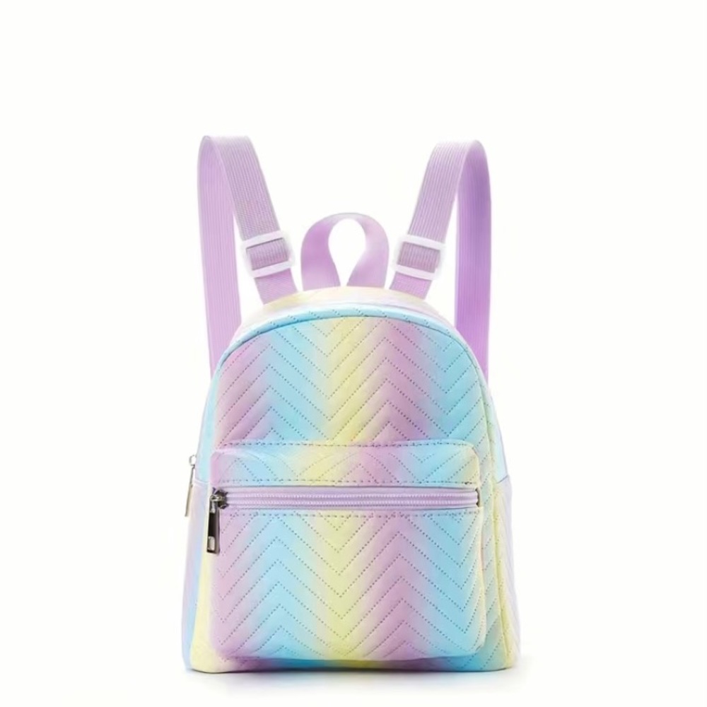 Girls Rainbow Backpack Purple Blue Colors 2 Zipper Pockets Adjustable Strap NEW
